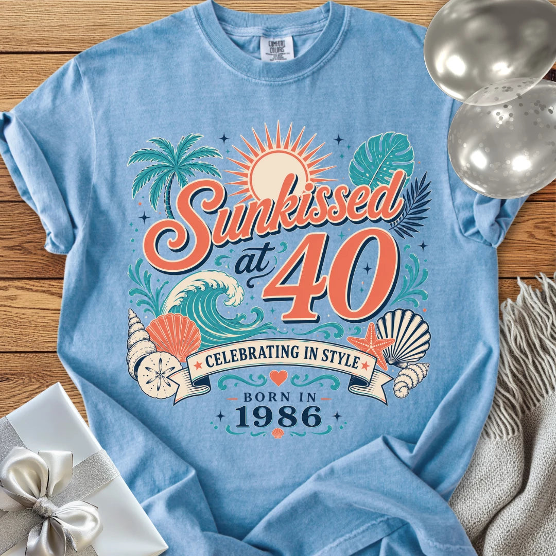 Sunkissed at 40, Celebrating in Style, Born in 1986 - Premium 40th Birthday T-Shirt