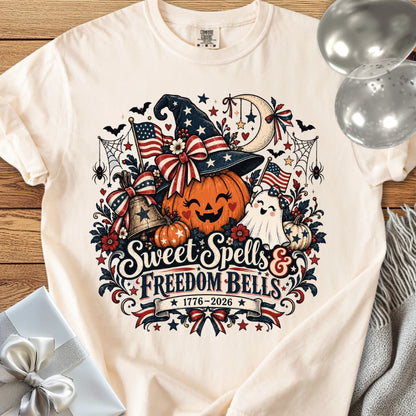Sweet Spells & Freedom Bells - Premium America 250 Halloween T-Shirt