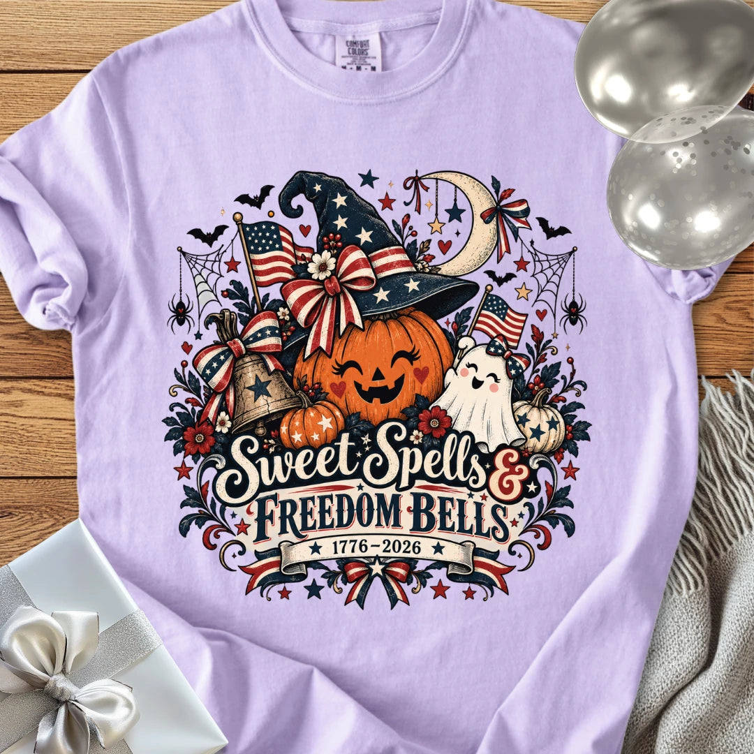 Sweet Spells & Freedom Bells - Premium America 250 Halloween T-Shirt