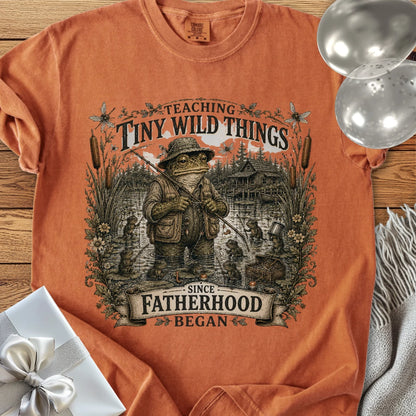 Teaching Tiny Wild Things Since Fatherhood Began - Premium Parenting T-Shirt
