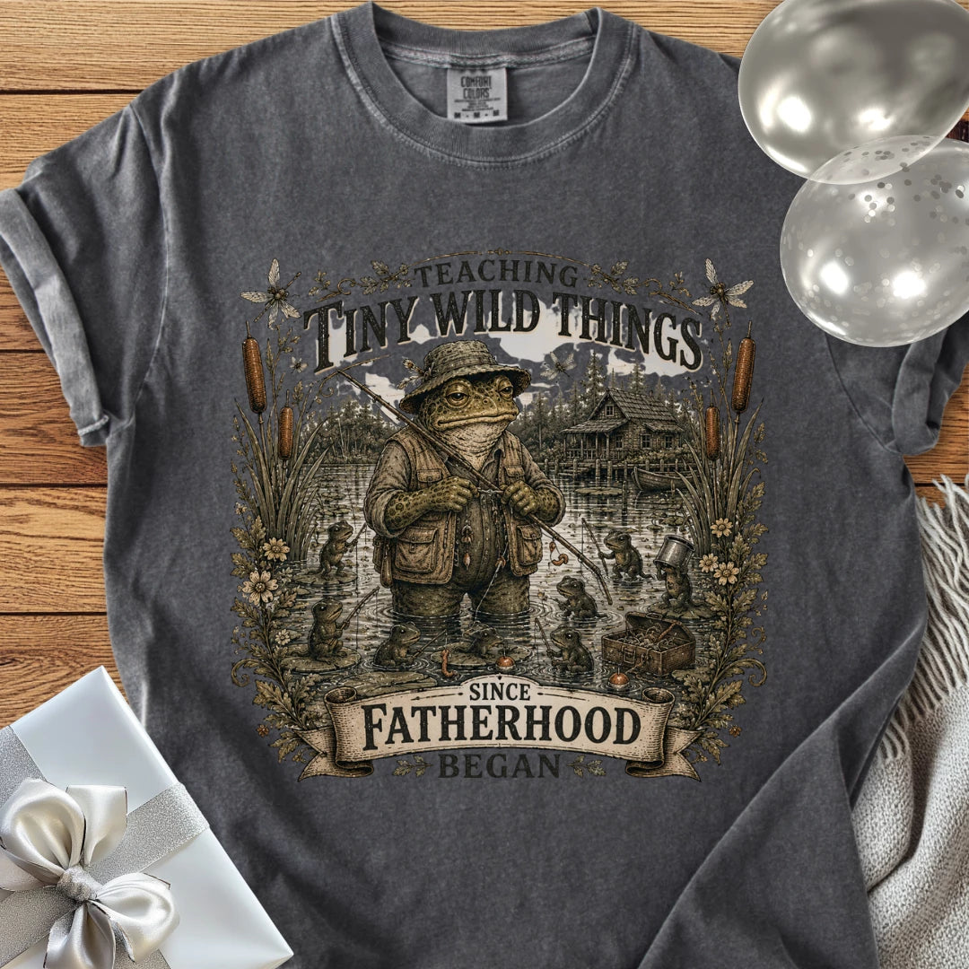 Teaching Tiny Wild Things Since Fatherhood Began - Premium Parenting T-Shirt