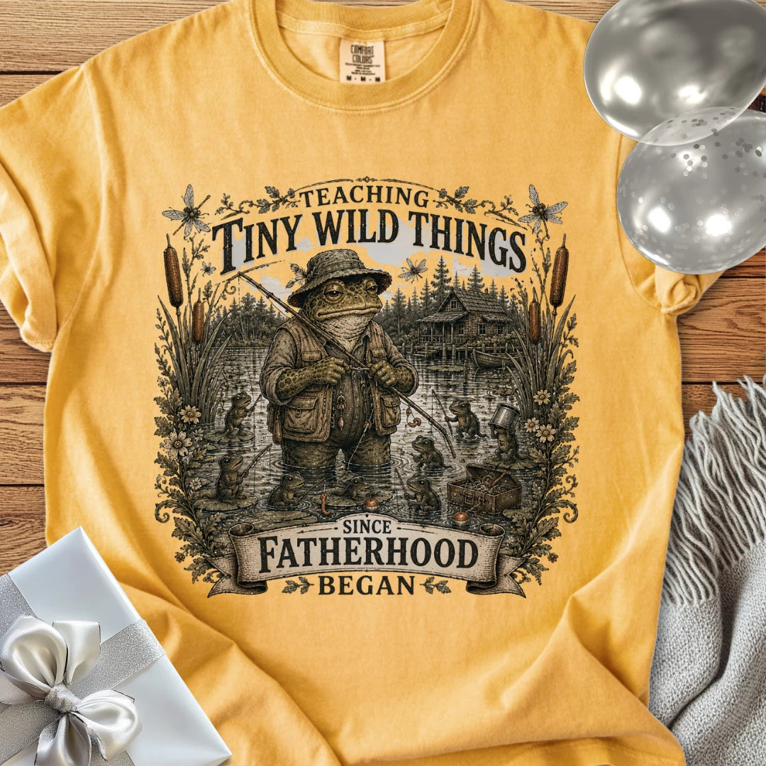 Teaching Tiny Wild Things Since Fatherhood Began - Premium Parenting T-Shirt