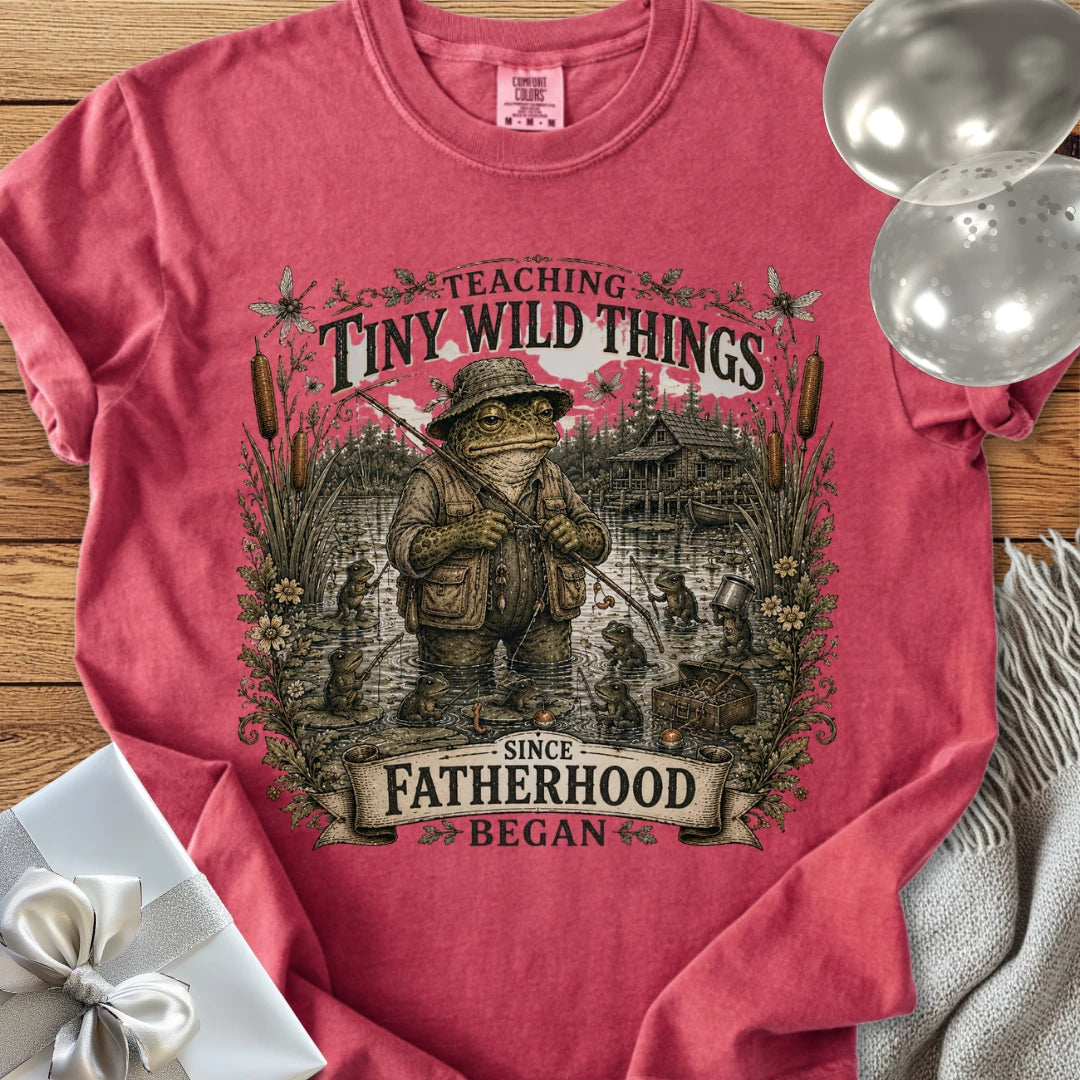 Teaching Tiny Wild Things Since Fatherhood Began - Premium Parenting T-Shirt