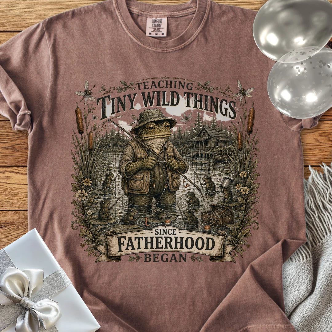 Teaching Tiny Wild Things Since Fatherhood Began - Premium Parenting T-Shirt