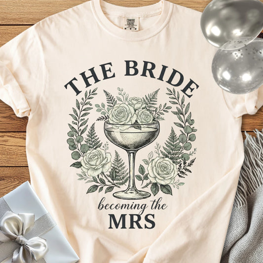 The Bride, Becoming the Mrs - Premium Vintage Botanical Wedding T-Shirt