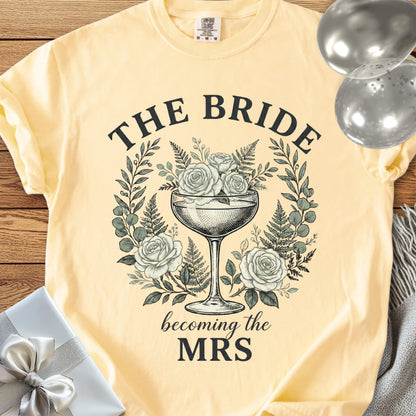 The Bride, Becoming the Mrs - Premium Vintage Botanical Wedding T-Shirt