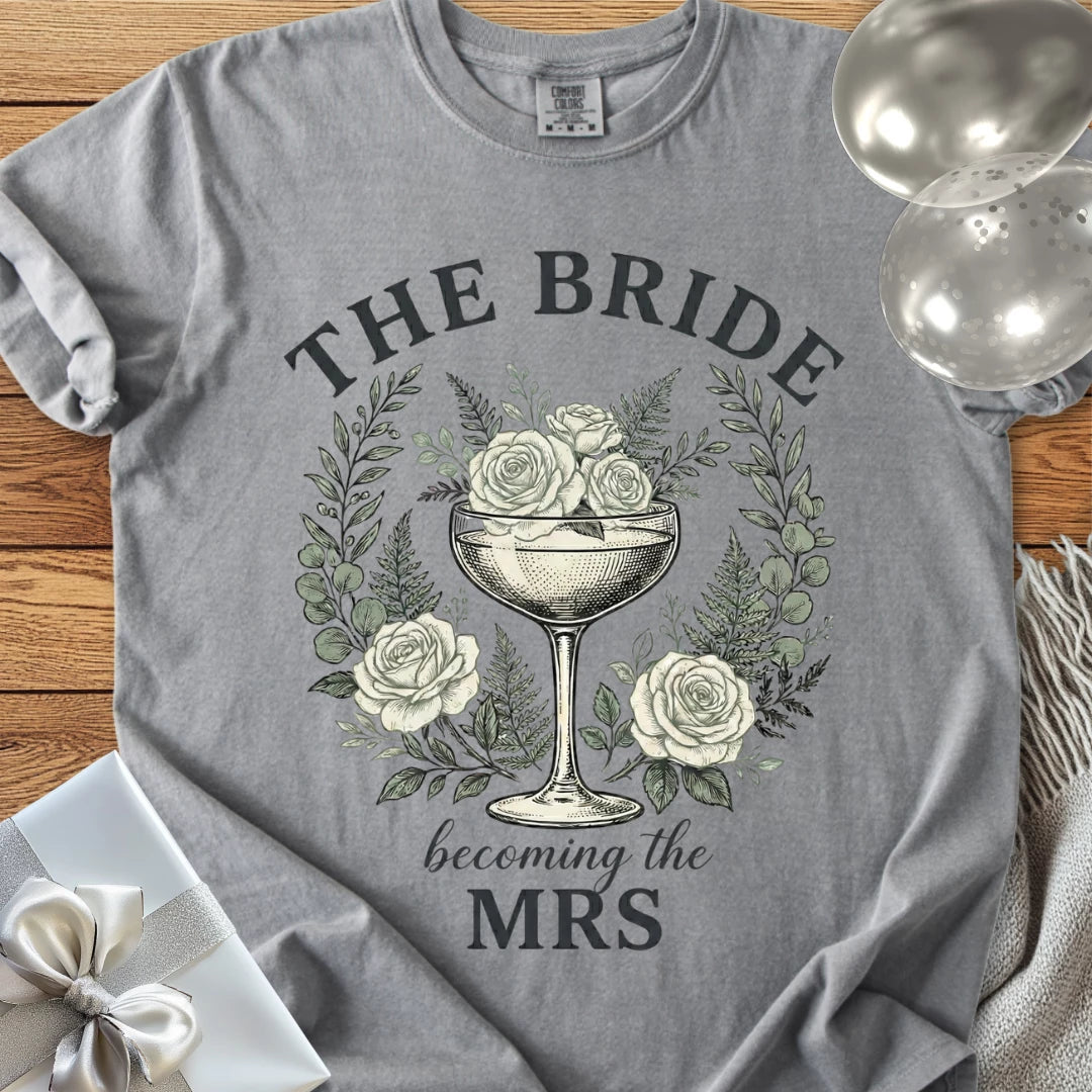 The Bride, Becoming the Mrs - Premium Vintage Botanical Wedding T-Shirt