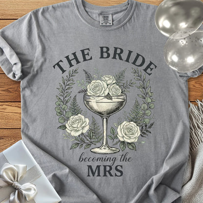 The Bride, Becoming the Mrs - Premium Vintage Botanical Wedding T-Shirt