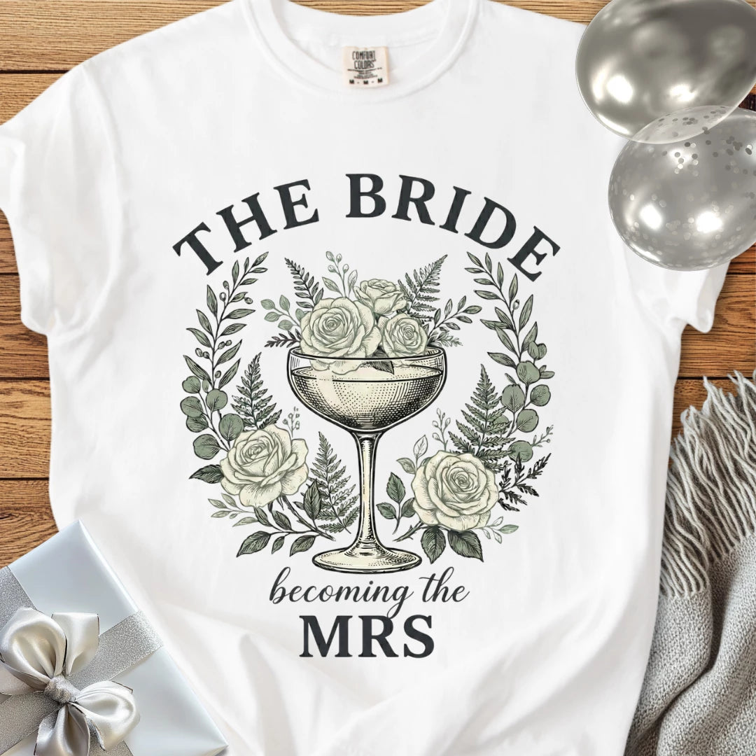 The Bride, Becoming the Mrs - Premium Vintage Botanical Wedding T-Shirt