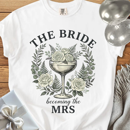 The Bride, Becoming the Mrs - Premium Vintage Botanical Wedding T-Shirt
