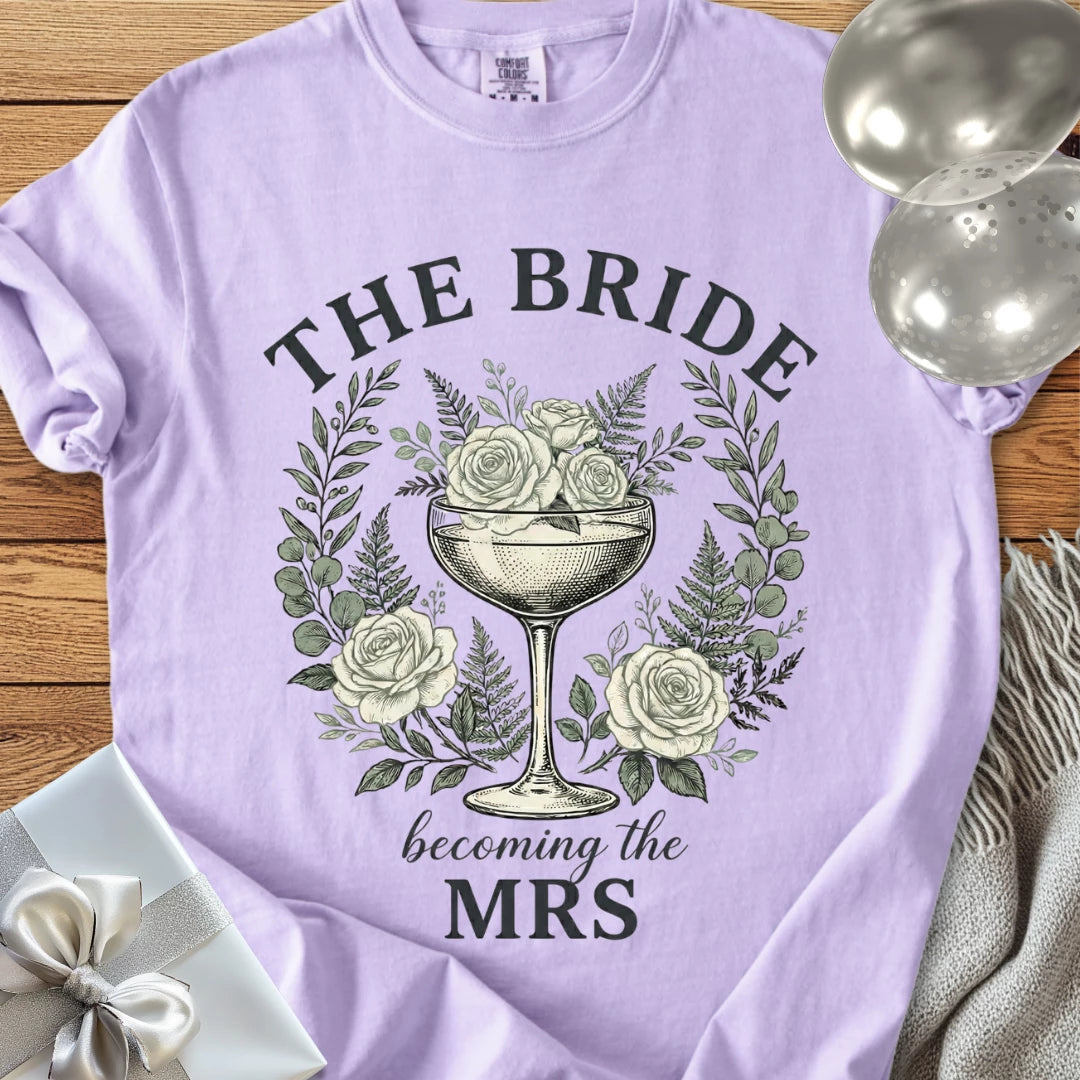 The Bride, Becoming the Mrs - Premium Vintage Botanical Wedding T-Shirt