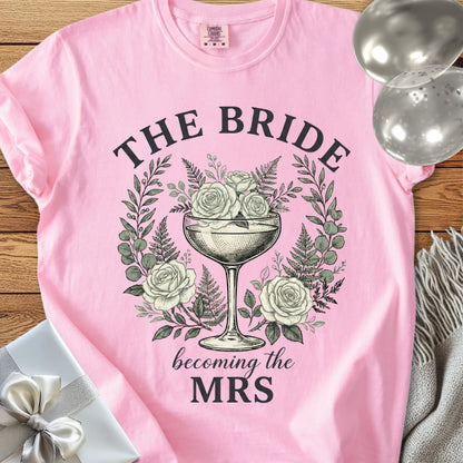 The Bride, Becoming the Mrs - Premium Vintage Botanical Wedding T-Shirt