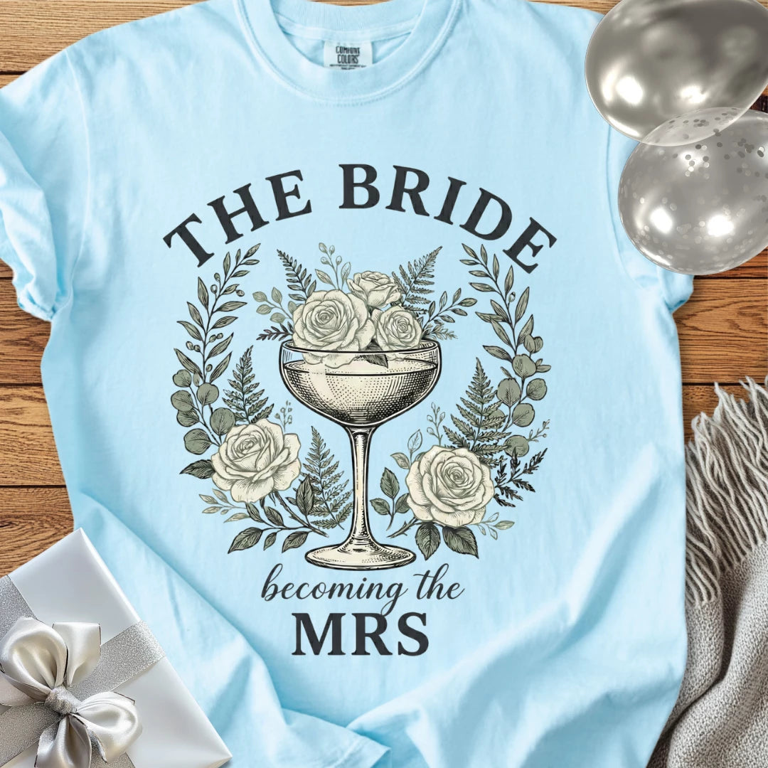 The Bride, Becoming the Mrs - Premium Vintage Botanical Wedding T-Shirt