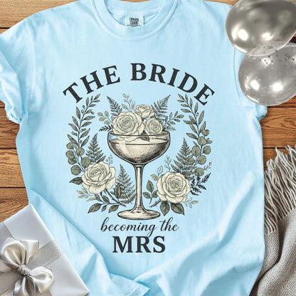 The Bride, Becoming the Mrs - Premium Vintage Botanical Wedding T-Shirt