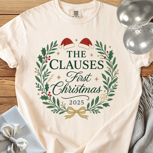 The Clauses First Christmas 2025 - Premium Wedding T-Shirt