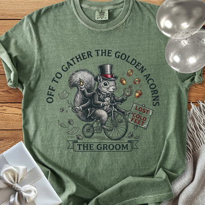 The Groom, Off to Gather the Golden Acorns - Premium Wedding T-Shirt