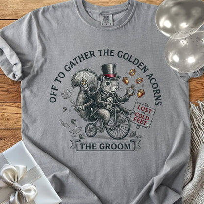 The Groom, Off to Gather the Golden Acorns - Premium Wedding T-Shirt