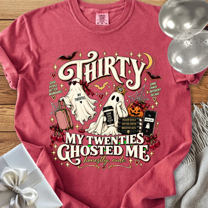 Thirty, My Twenties Ghosted Me - Premium Halloween 30th Birthday T-Shirt
