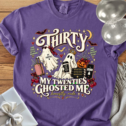 Thirty, My Twenties Ghosted Me - Premium Halloween 30th Birthday T-Shirt