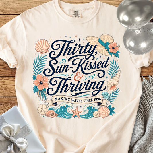 Thirty, Sun-Kissed & Thriving, Making Waves Since 1966 - Premium 30th Birthday T-Shirt