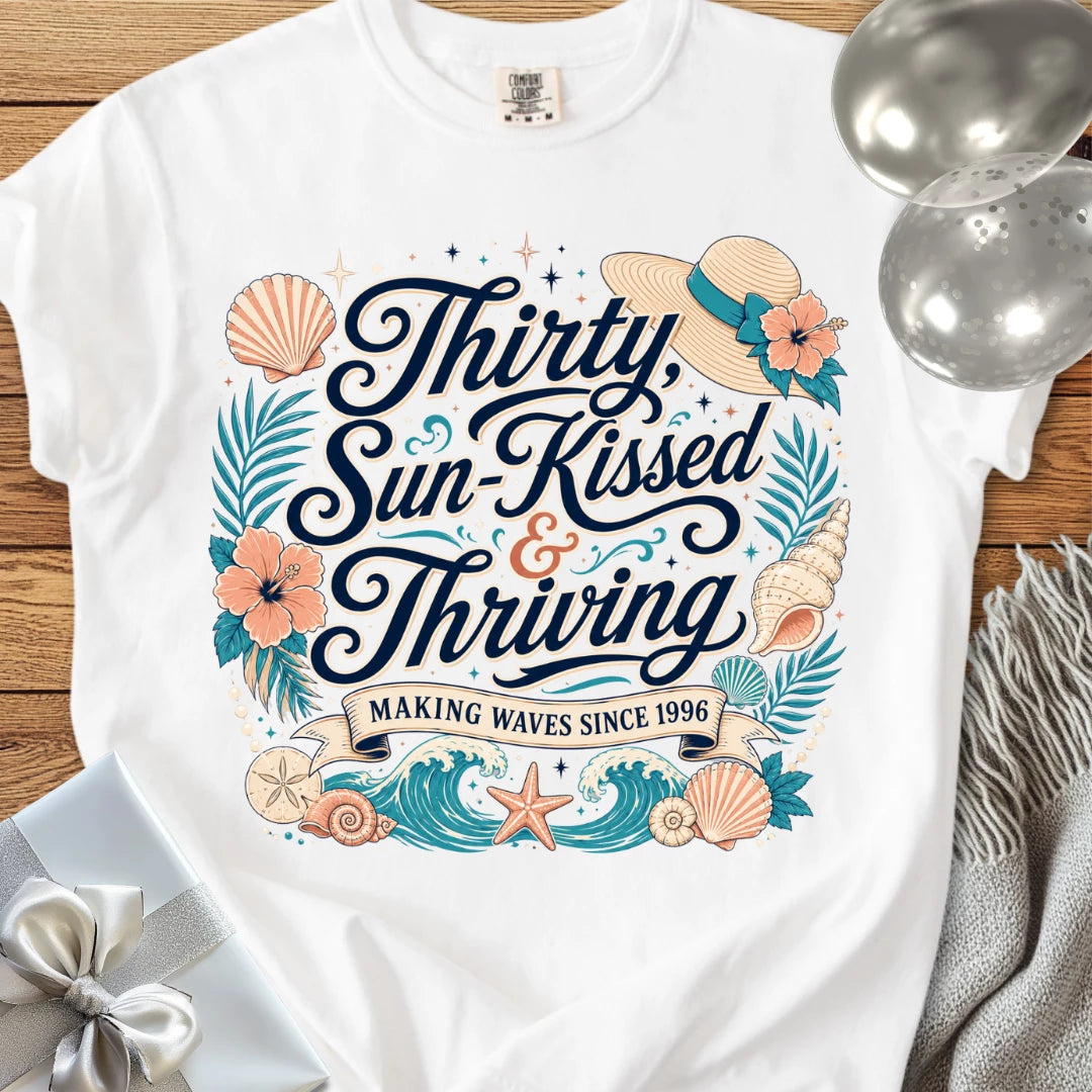 Thirty, Sun-Kissed & Thriving, Making Waves Since 1966 - Premium 30th Birthday T-Shirt