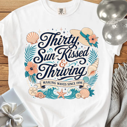 Thirty, Sun-Kissed & Thriving, Making Waves Since 1966 - Premium 30th Birthday T-Shirt