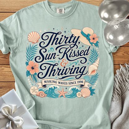 Thirty, Sun-Kissed & Thriving, Making Waves Since 1966 - Premium 30th Birthday T-Shirt