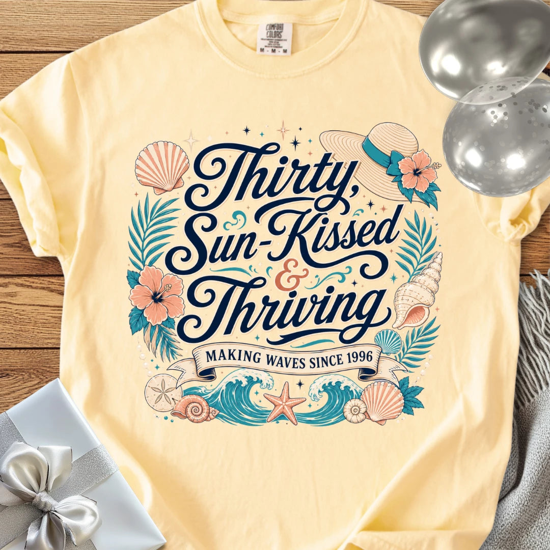 Thirty, Sun-Kissed & Thriving, Making Waves Since 1966 - Premium 30th Birthday T-Shirt