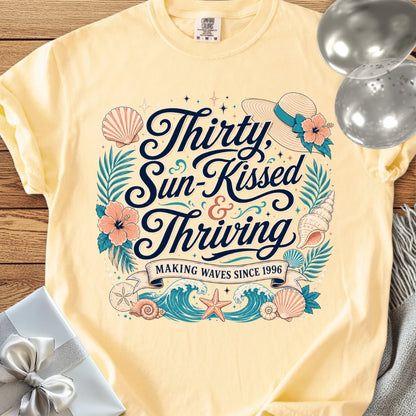 Thirty, Sun-Kissed & Thriving, Making Waves Since 1966 - Premium 30th Birthday T-Shirt