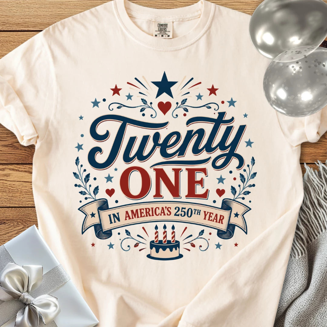 Twenty One In America's 250th Year - Premium America 250 Birthday T-Shirt