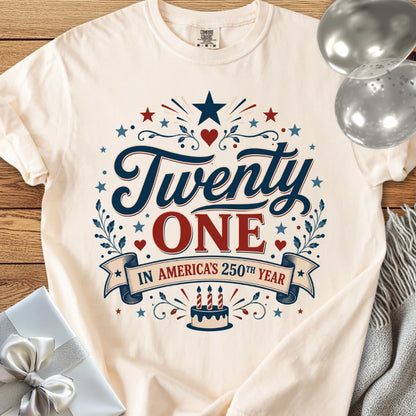 Twenty One In America's 250th Year - Premium America 250 Birthday T-Shirt