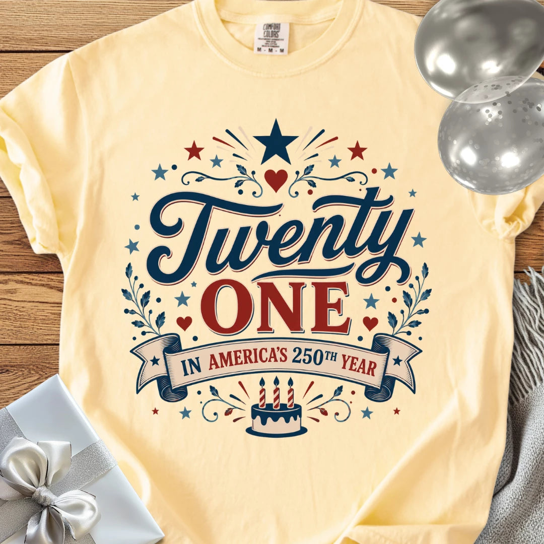 Twenty One In America's 250th Year - Premium America 250 Birthday T-Shirt