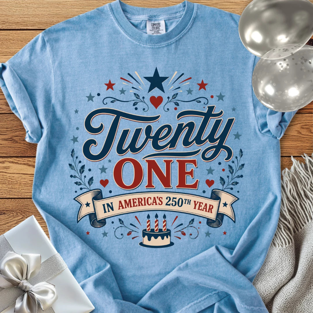 Twenty One In America's 250th Year - Premium America 250 Birthday T-Shirt