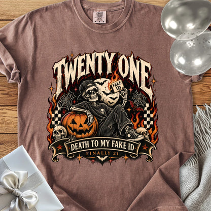 Twenty One: Death to My Fake ID - Premium Halloween 21st Birthday T-Shirt