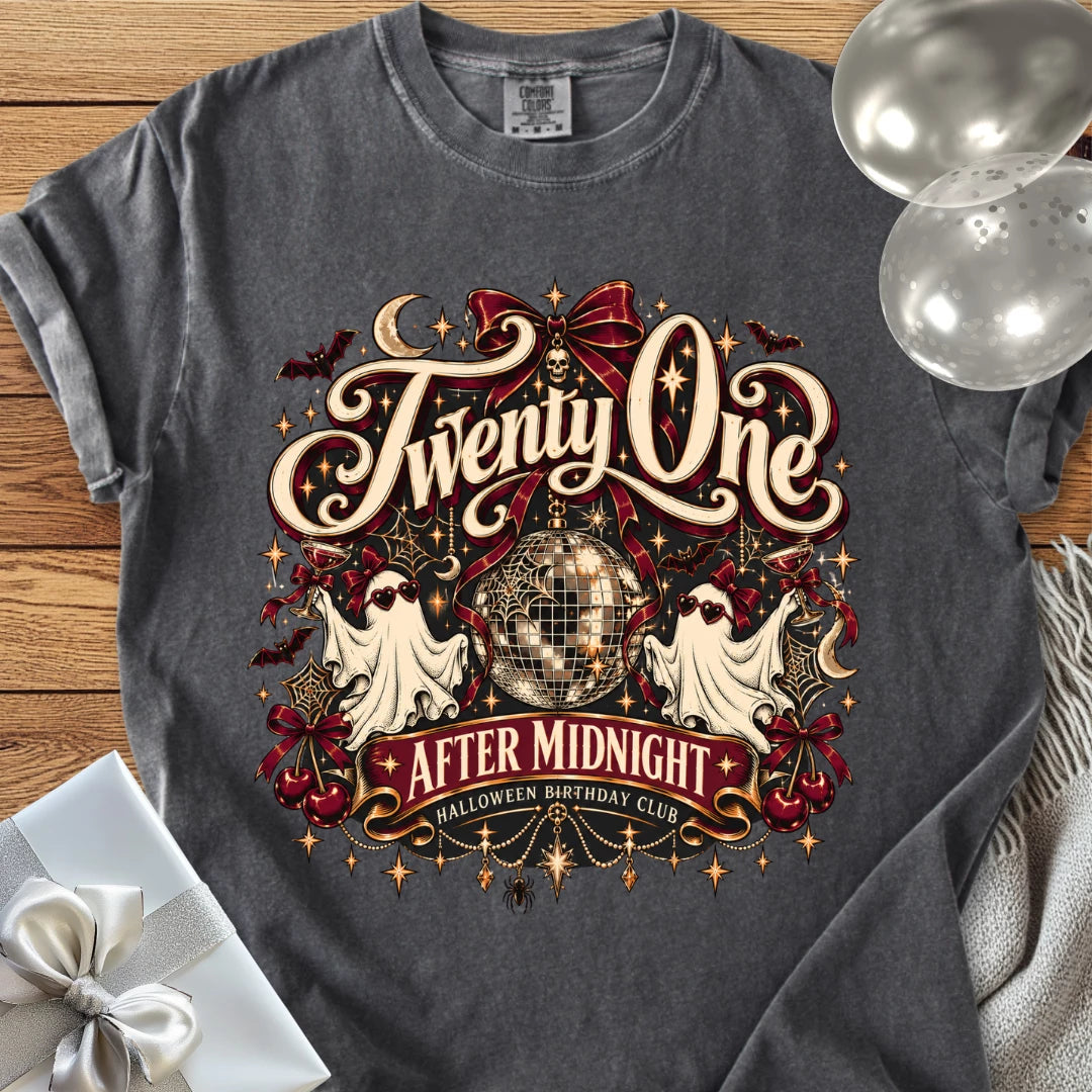 Twenty One After Midnight, Halloween Birthday Club - Premium Halloween 21st Birthday T-Shirt