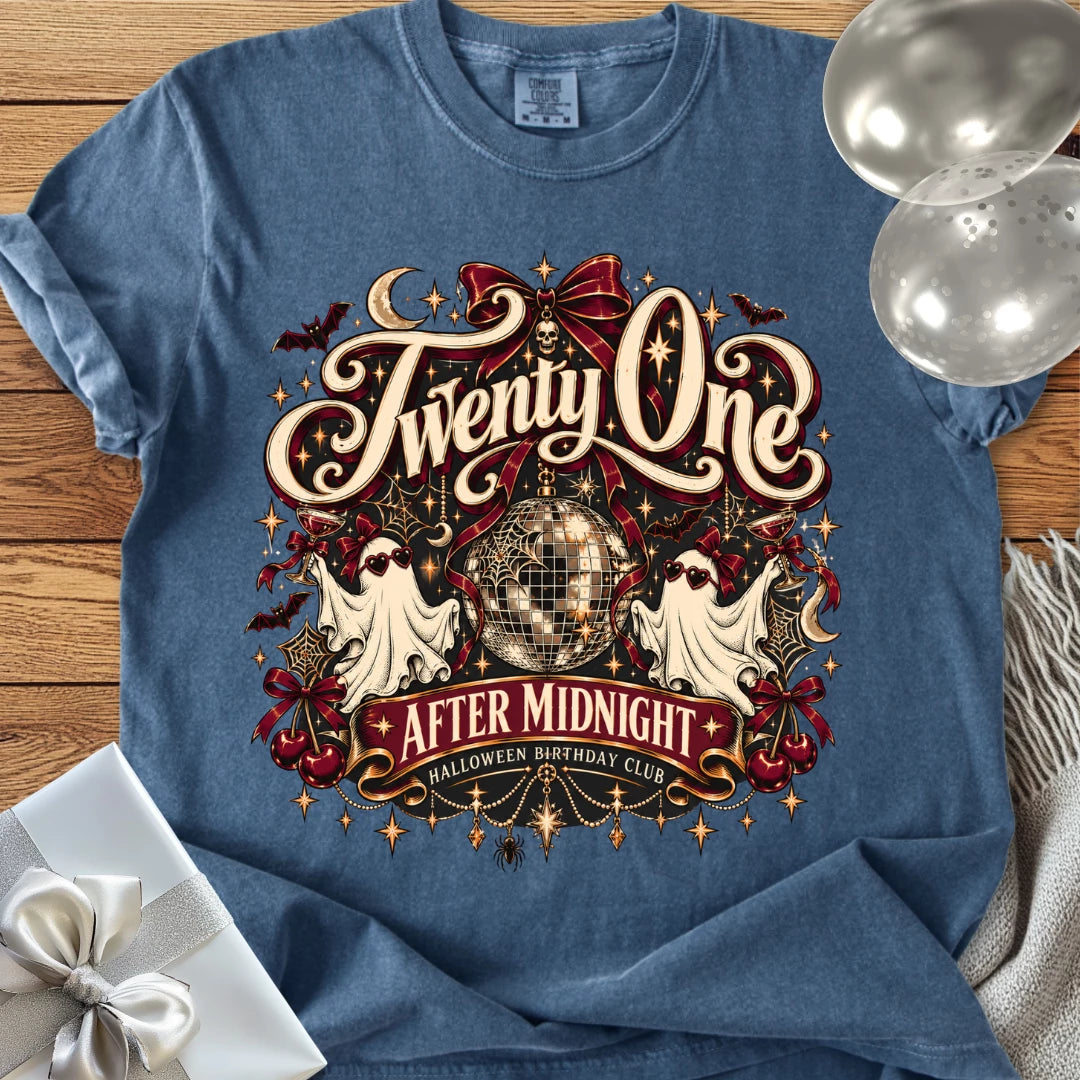 Twenty One After Midnight, Halloween Birthday Club - Premium Halloween 21st Birthday T-Shirt