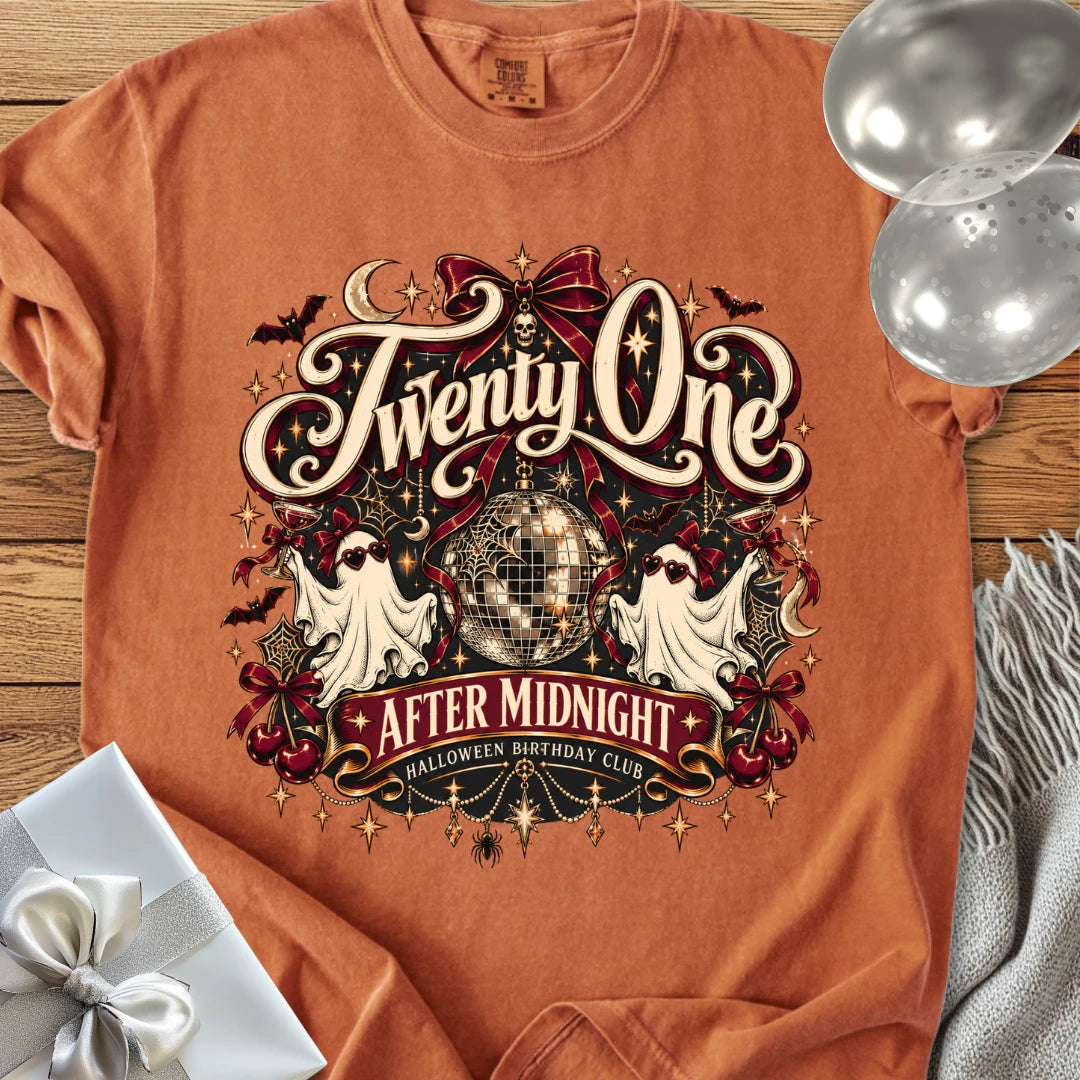Twenty One After Midnight, Halloween Birthday Club - Premium Halloween 21st Birthday T-Shirt