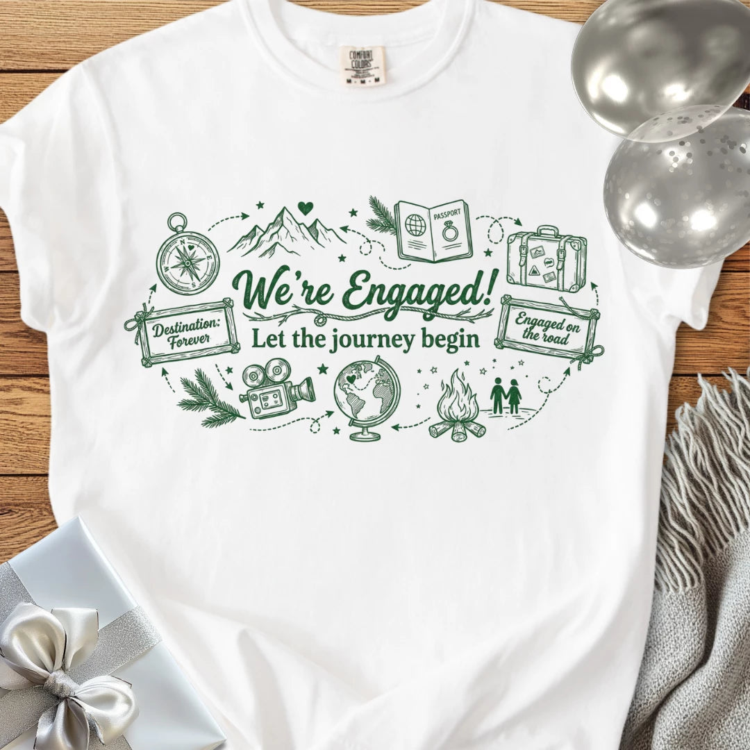 We're Engaged, Let the Journey Begin - Premium Engagement T-Shirt