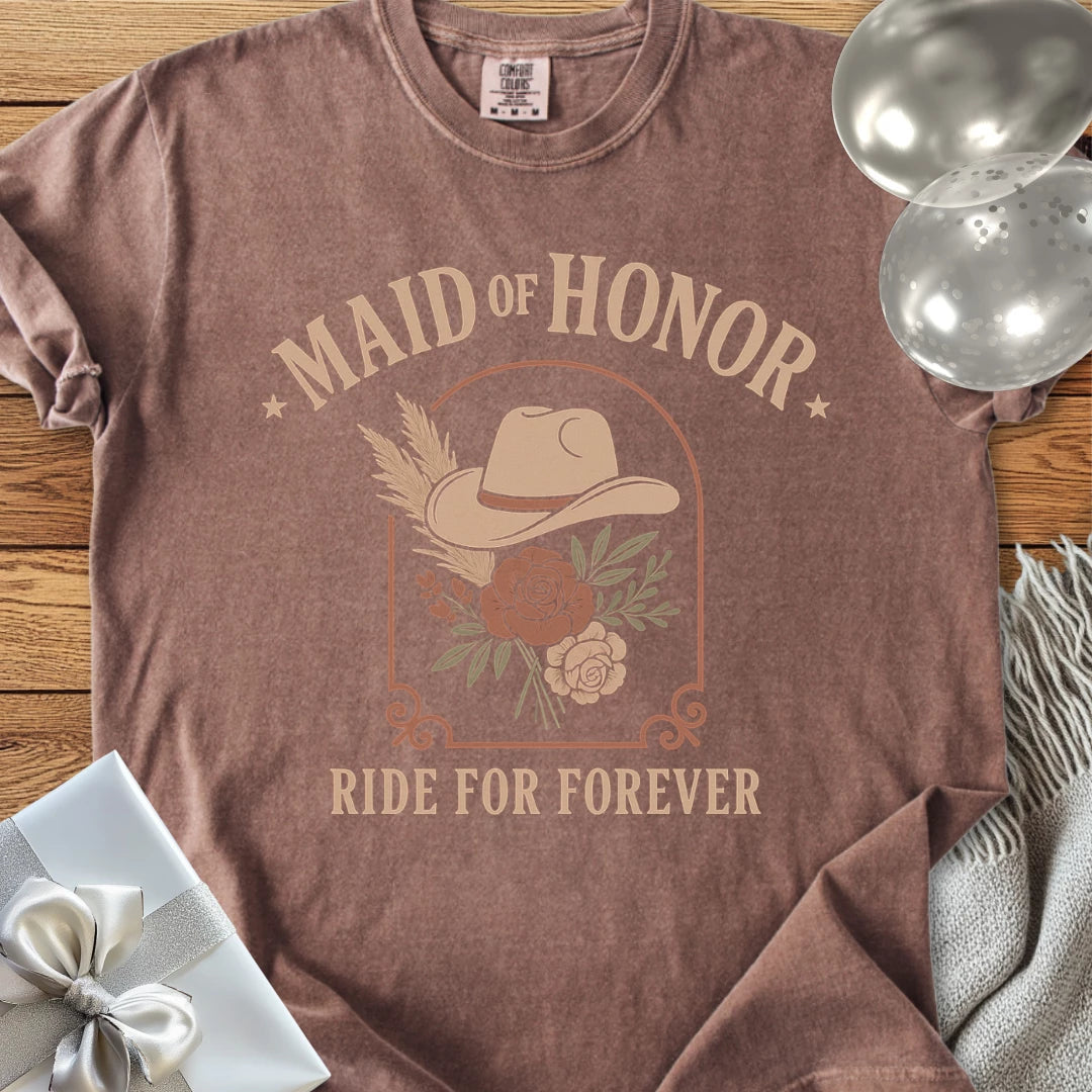 Maid of Honor, Ride for Forever - Western Bridal Party T-Shirt