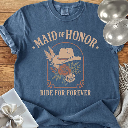 Maid of Honor, Ride for Forever - Western Bridal Party T-Shirt