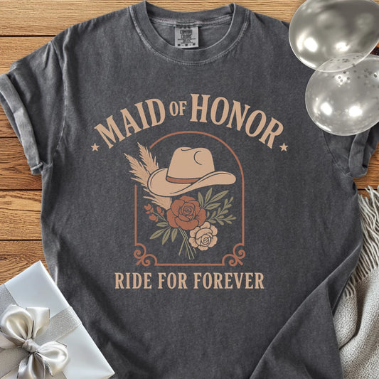 Maid of Honor, Ride for Forever - Western Bridal Party T-Shirt