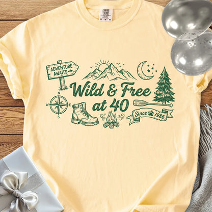 Wild & Free at 40 - Premium 40th Birthday T-Shirt