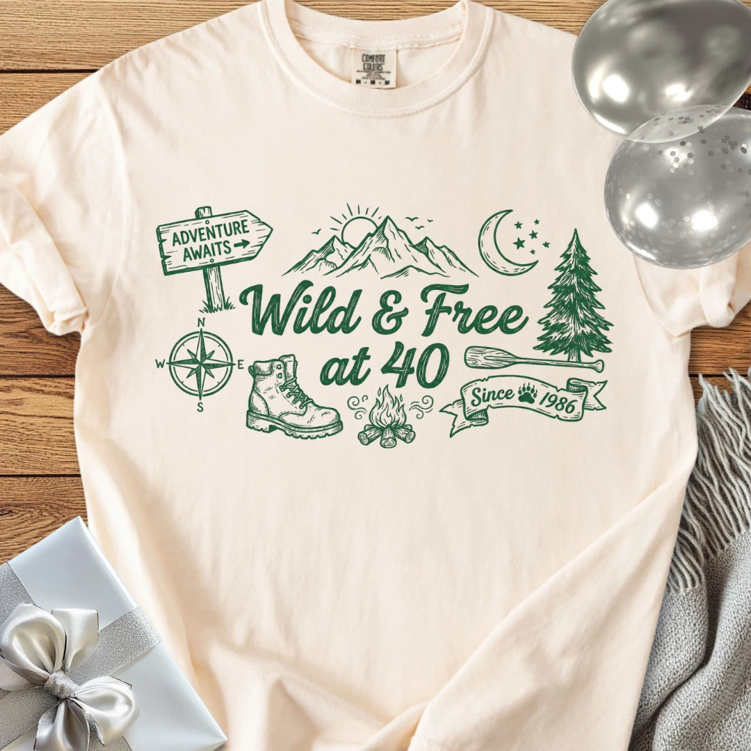 Wild & Free at 40 - Premium 40th Birthday T-Shirt
