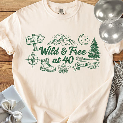 Wild & Free at 40 - Premium 40th Birthday T-Shirt