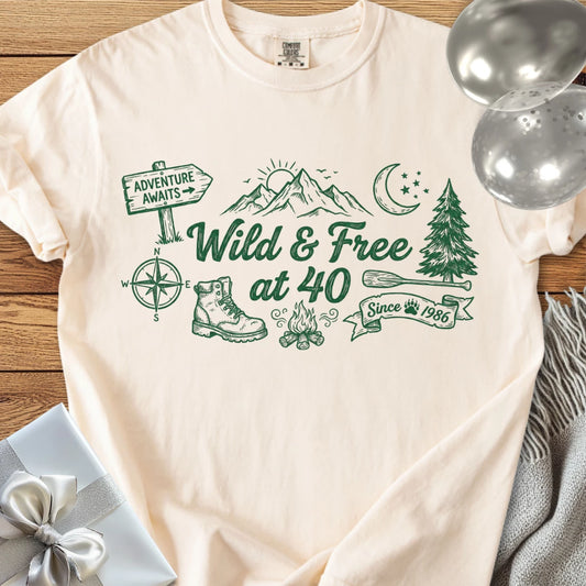 Wild & Free at 40 - Premium 40th Birthday T-Shirt