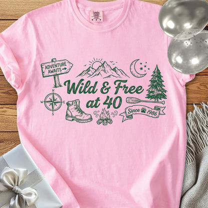Wild & Free at 40 - Premium 40th Birthday T-Shirt