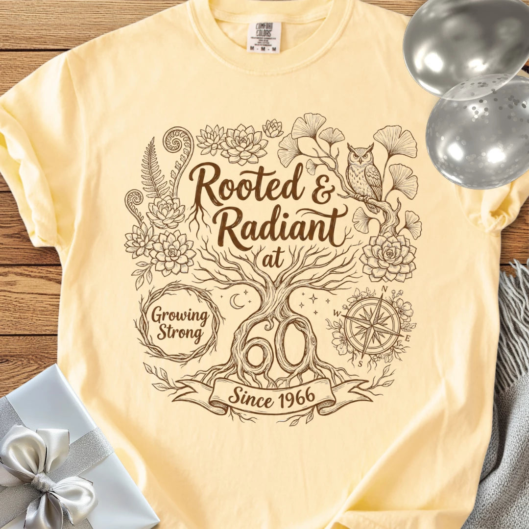 Rooted & Radiant at 60, Since 1966 - Premium 60th Birthday T-Shirt