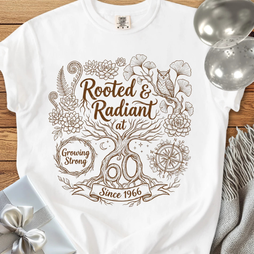Rooted & Radiant at 60, Since 1966 - Premium 60th Birthday T-Shirt
