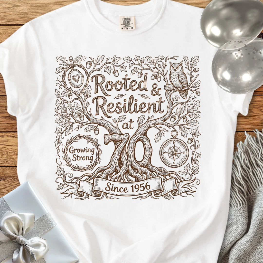 Rooted & Resilient at 70, Since 1956 - Premium 70th Birthday T-Shirt