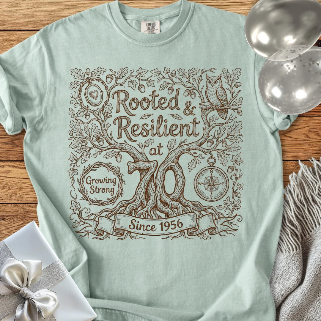 Rooted & Resilient at 70, Since 1956 - Premium 70th Birthday T-Shirt